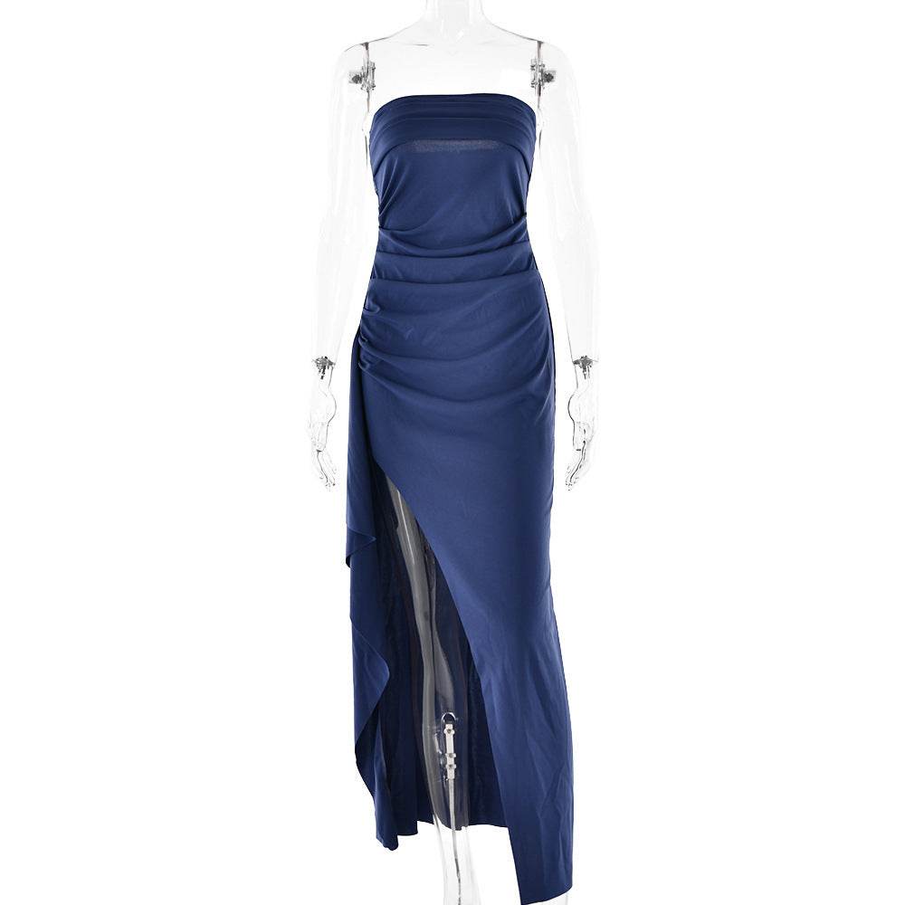 Strapless Split Long Dress Summer Fashion Pleated Bridesmaid Dress For Womens Party Wedding Clothing - Velora