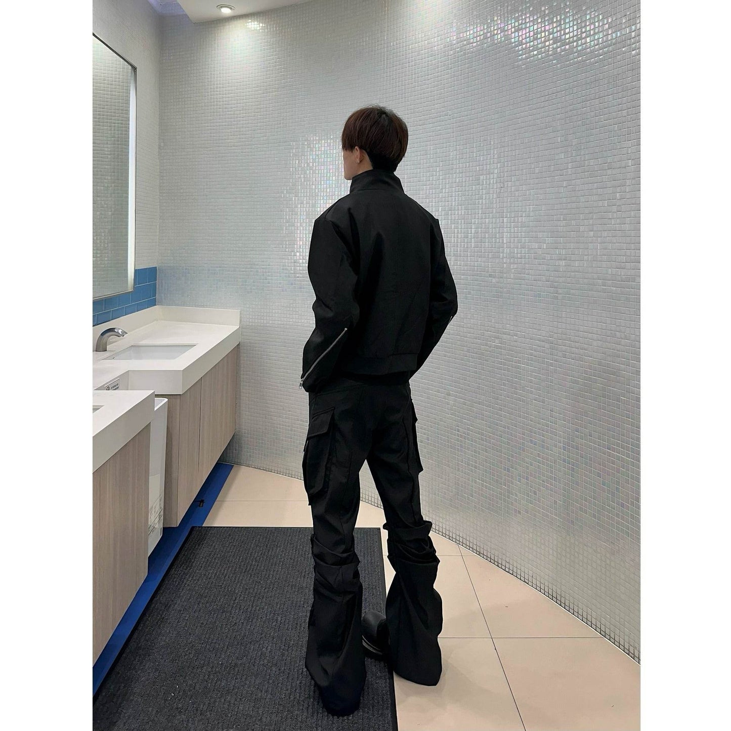 Large Pocket Pleated Black Y2K Cargo Pants Men - Velora