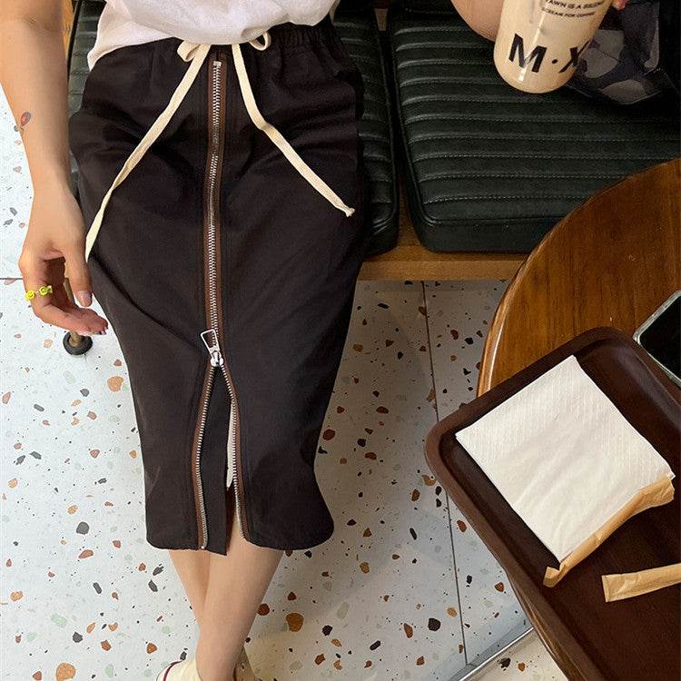 Women's Straight zip down Midi Pencil Skirt street style - Velora