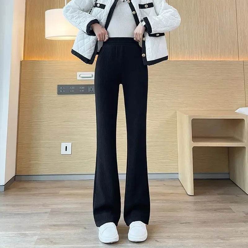 All-matching Straight Casual Fleece And Thick Slightly Flared Wide-leg trouser Pants For Women - Velora