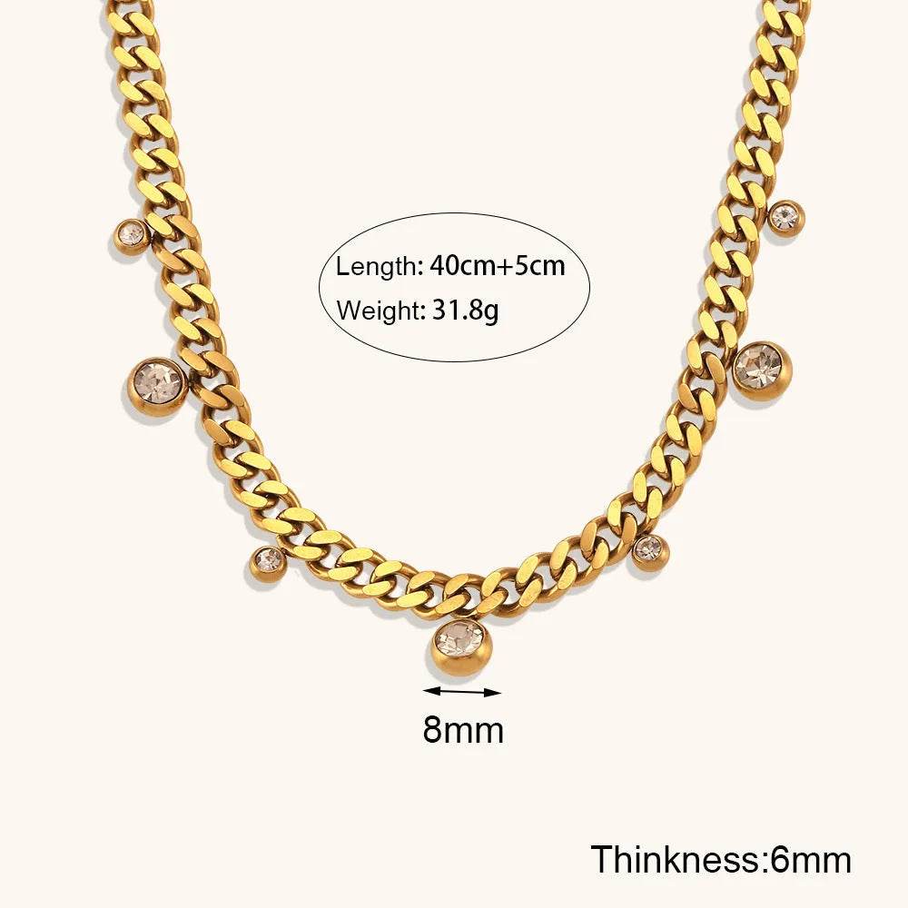 Round Zircon Pendant Cuban Link Chain Necklace - Velora