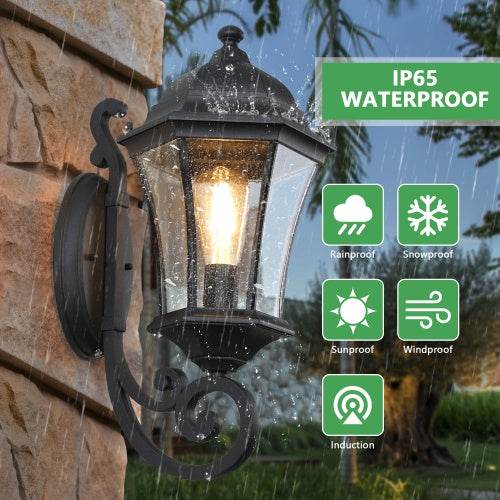 Outdoor Waterproof Glass Retro Wall Light Support Many Types Of Bulbs -2 Packs With Light Sensing - Velora