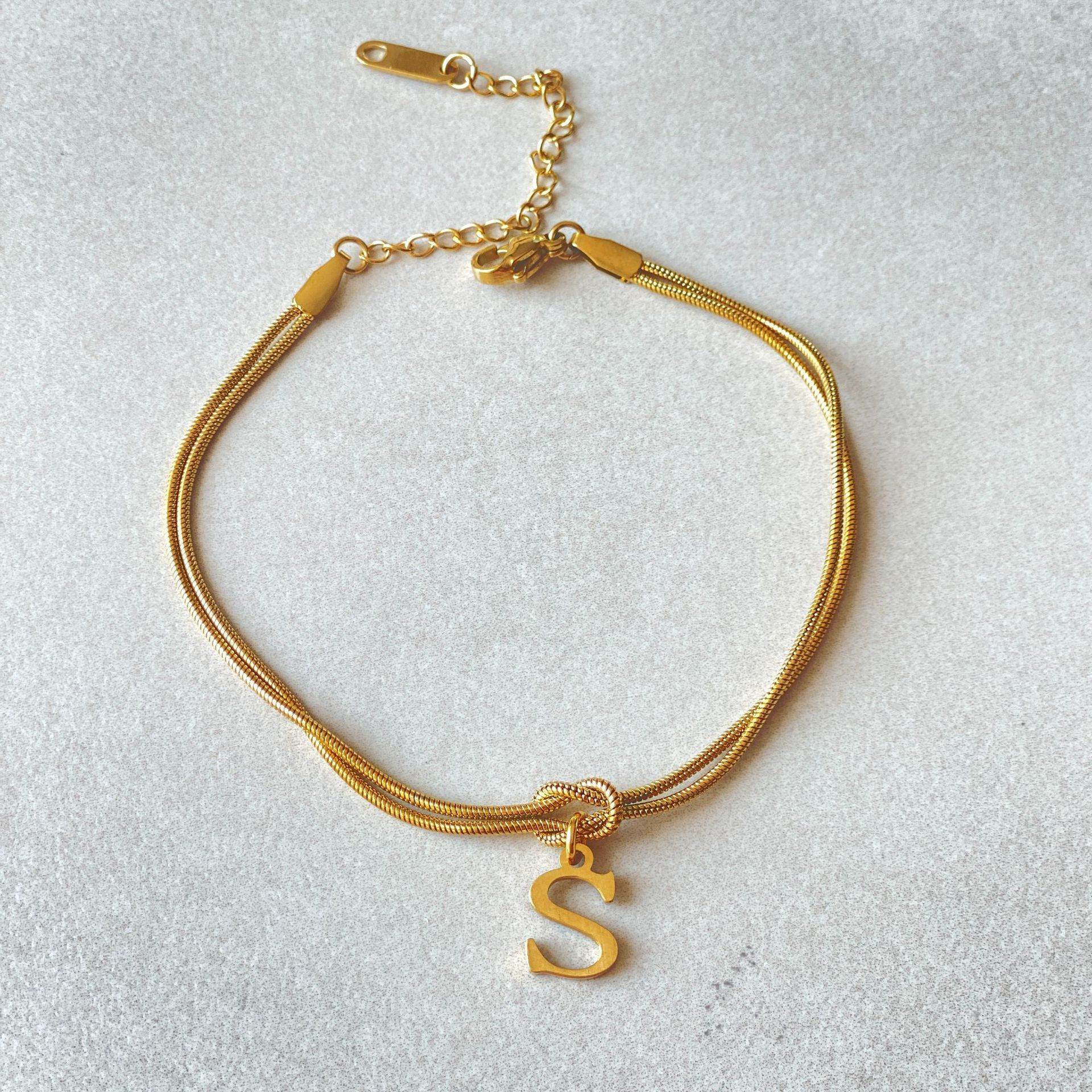 New Letter A-Z Love Knot Bracelets For Women Couple Gold Color Dainty Snake Chain Charm Bracelet Stainless Steel Jewelry Gift Valentine's Day Gifts - Velora