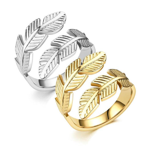 Feather Ring Open Titanium Steel Ring Gold And Silver Color Opening Rings Creative Simple Feather Handmade Party Jewelry Gifts - Velora