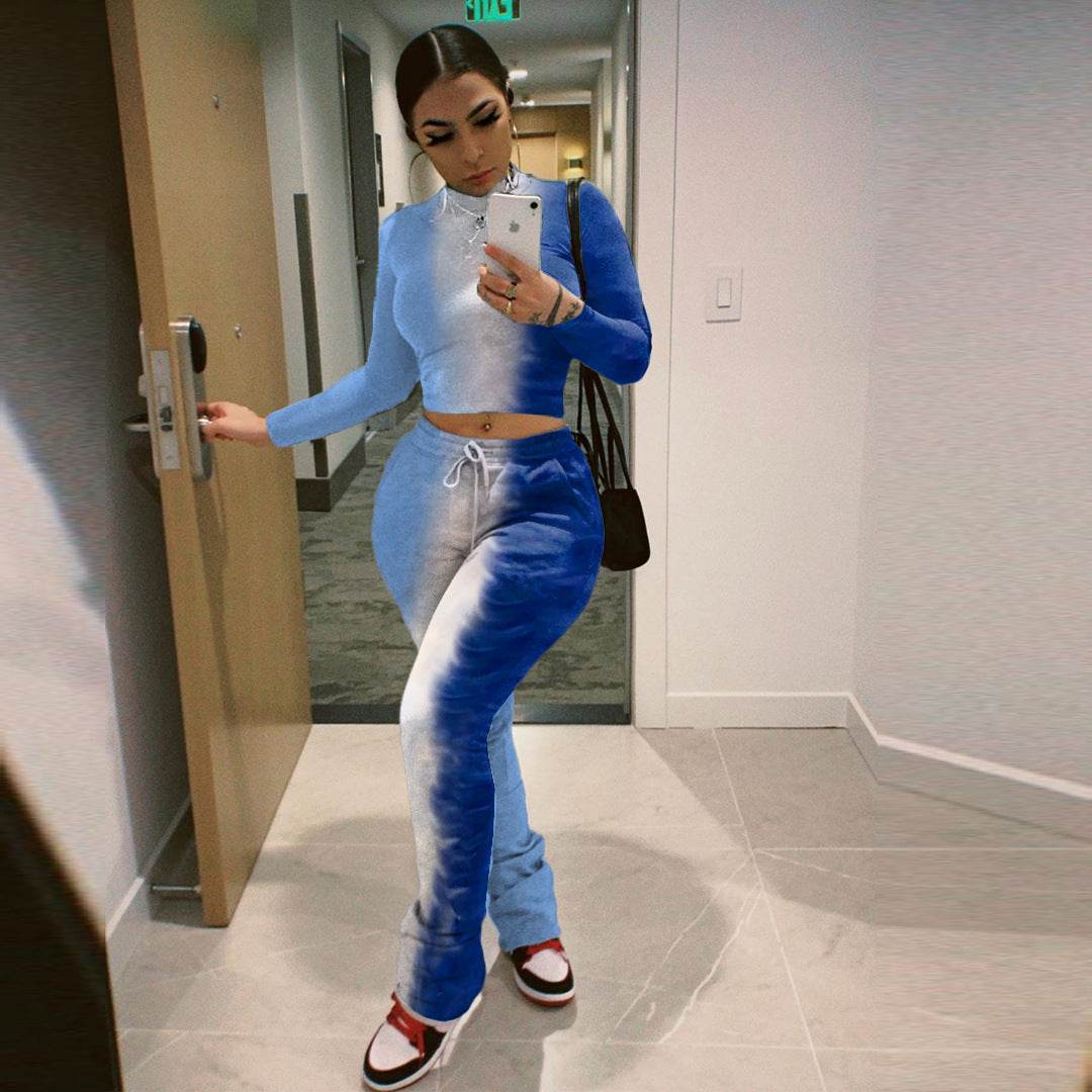 Tie-Dye 2pcs Women Long sleeve Drawstring Sweatsuit Outfit set - Velora