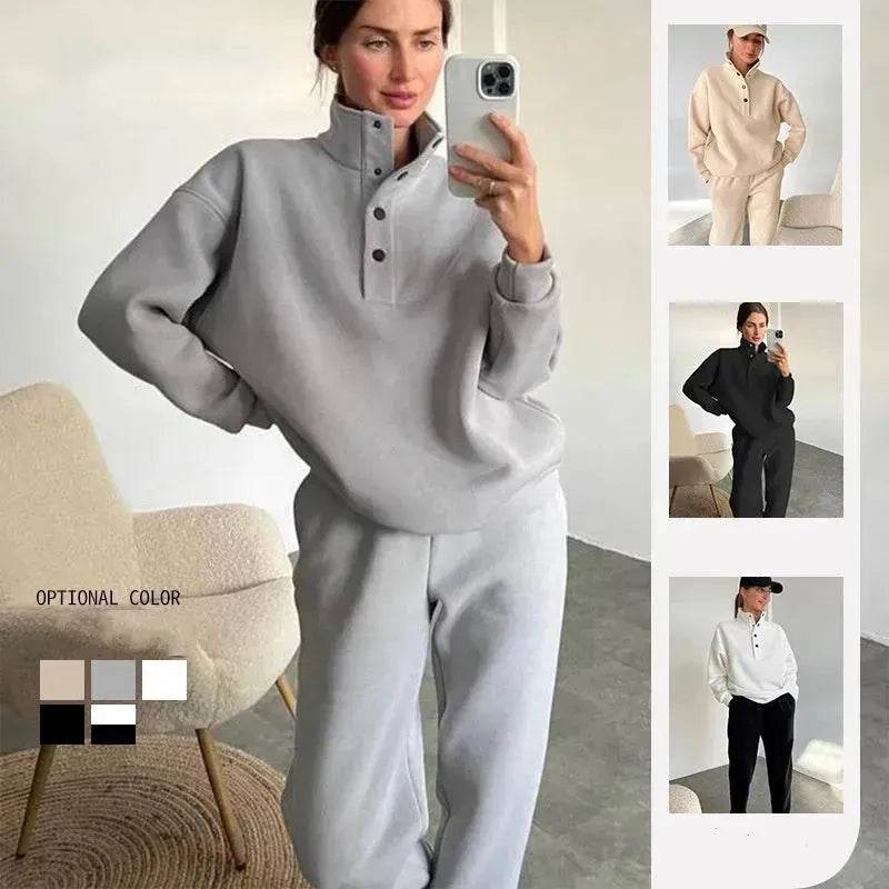 Oversized Solid Casual Pullovers Long Pant Set Warm Hoodie New Tracksuit Suit Fashion Pant Sets Sets For Women 2 Pieces joggers for women - Velora