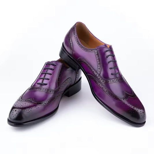 Men's Fashion Oxford Hand Carved Craft Purple Wedding Party Shoes - Velora