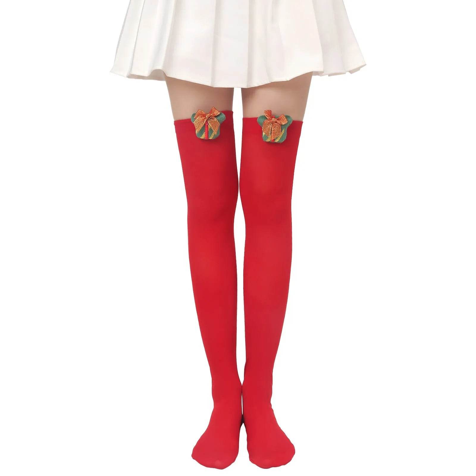 Christmas Plush Doll Knee Socks Bow Stockings - Velora