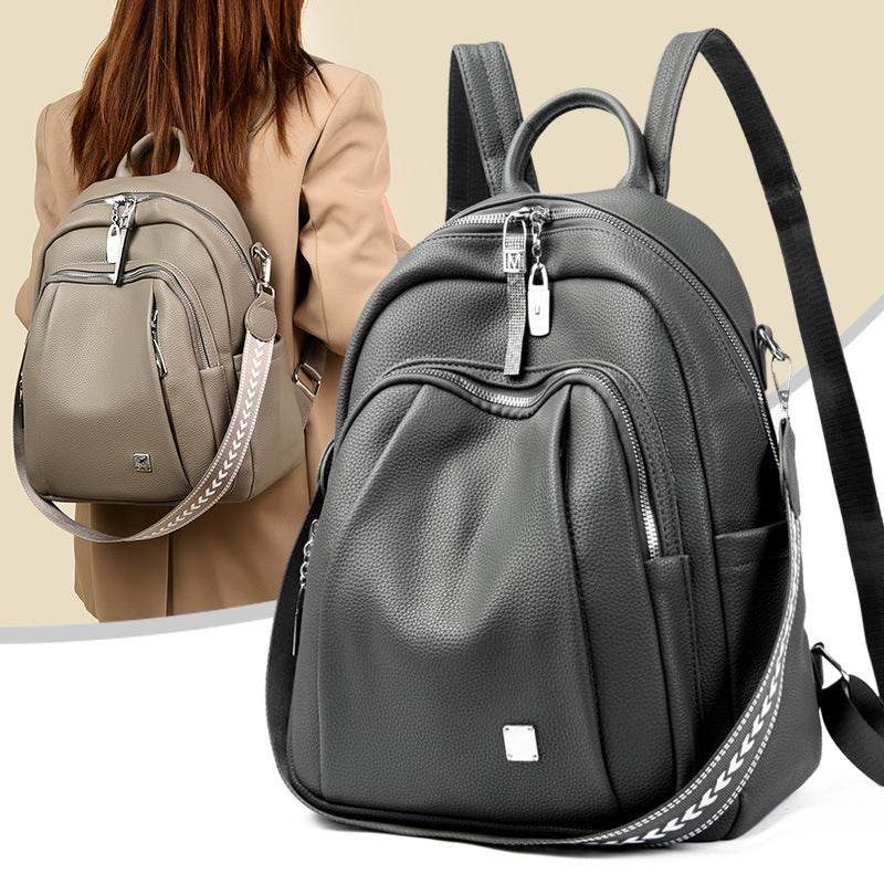 Large Capacity Soft Leather Student Backpack Trendy Travel Bag - Velora