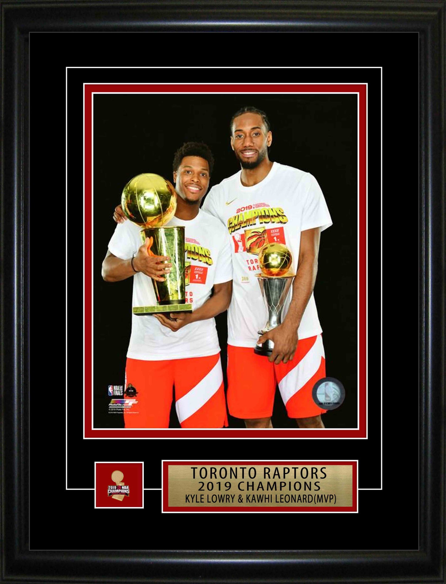 Kyle Lowry and Kawhi Leonard Toronto Raptors Framed 8x10 2019 World Champion Holding Both Trophies Photo