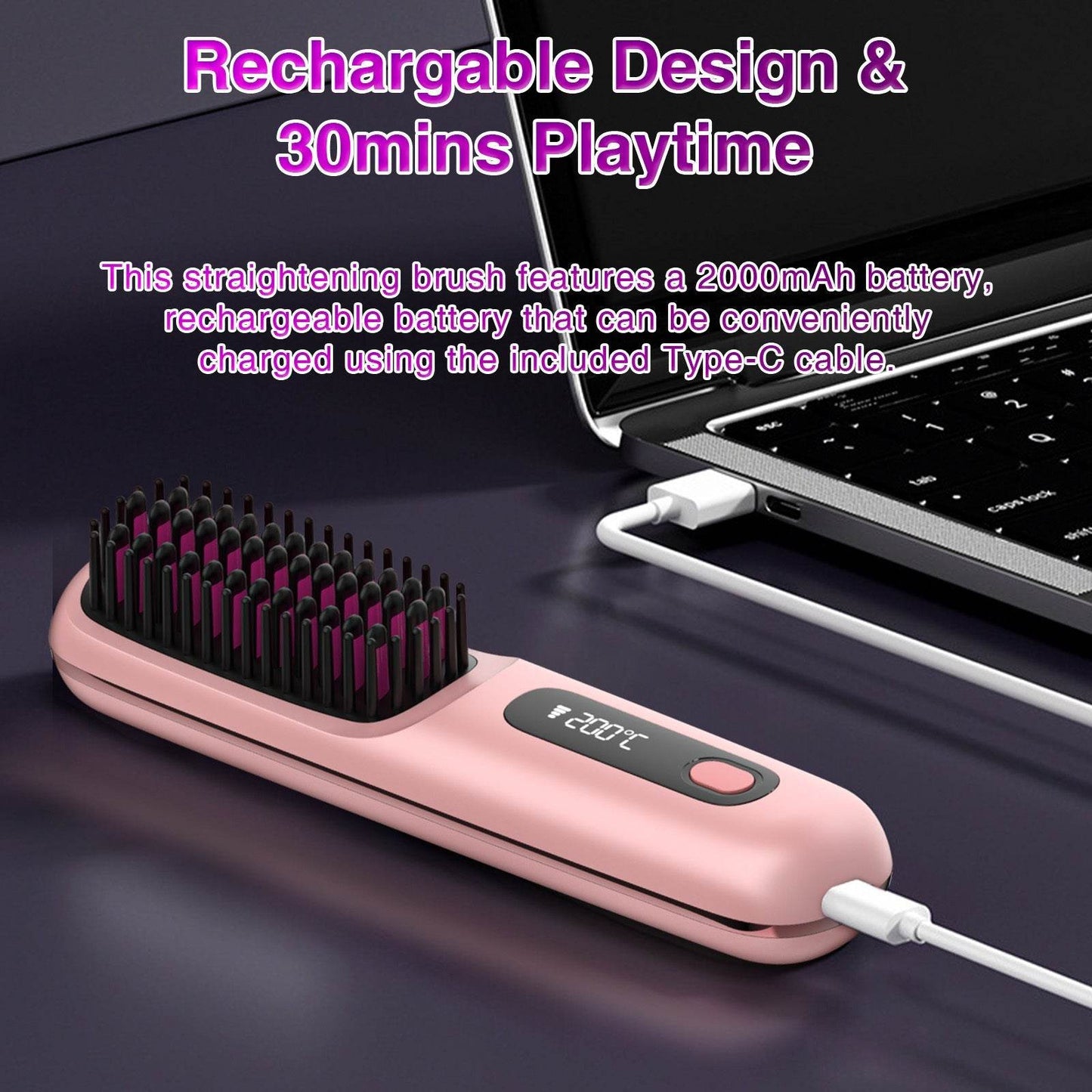 S7 Portable Cordless Hair Straightening Brush With LED Display - Lightweight Mini Negative Ion Hot Brush, USB Rechargeable Women's Travel Essentials Gift, Scald Protection - Velora