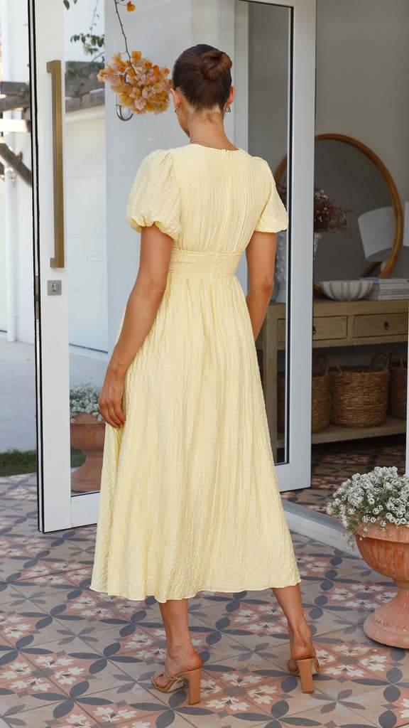 V-neck Short-sleeved Dress With Slim-waisted Design Summer Fashion Puff Sleeve Long Dress For Women Clothing - Velora