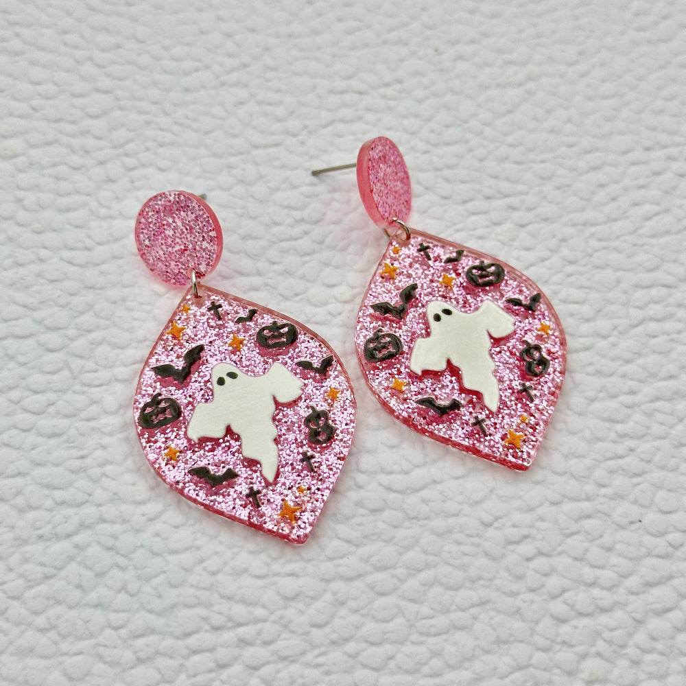 Halloween Day Ornament Colorful Ghost Eyes Funny Acrylic Earrings For Women - Velora