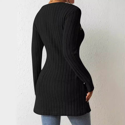 Square Collar Irregular Knitted Top With Button Design Fashion Solid Long-sleeved Long Top For Women Clothing - Velora