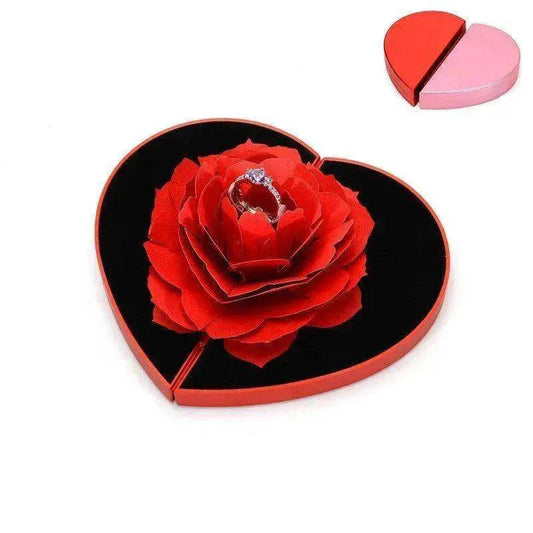 3D Love Box Heart-shaped Rose Flower Rotating Ring Box Valentines Day Gift - Velora