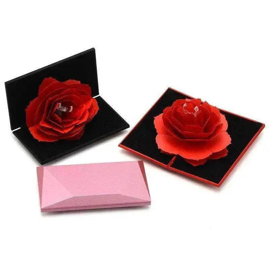3D Love Box Heart-shaped Rose Flower Rotating Ring Box Valentines Day Gift - Velora