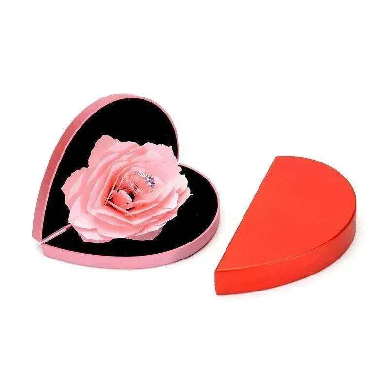 3D Love Box Heart-shaped Rose Flower Rotating Ring Box Valentines Day Gift - Velora
