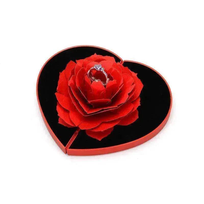 3D Love Box Heart-shaped Rose Flower Rotating Ring Box Valentines Day Gift - Velora