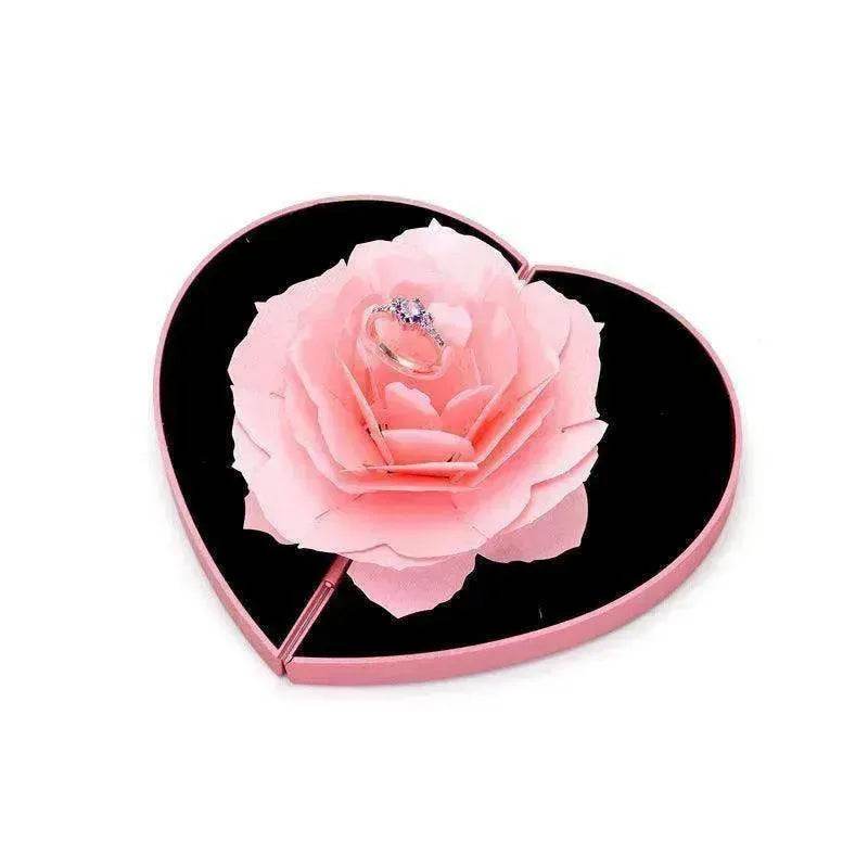 3D Love Box Heart-shaped Rose Flower Rotating Ring Box Valentines Day Gift - Velora