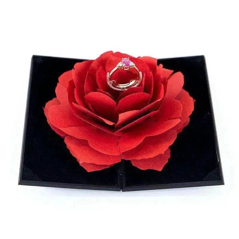 3D Love Box Heart-shaped Rose Flower Rotating Ring Box Valentines Day Gift - Velora