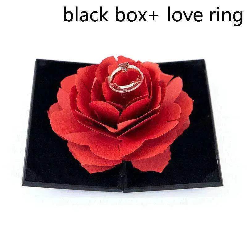 3D Love Box Heart-shaped Rose Flower Rotating Ring Box Valentines Day Gift - Velora