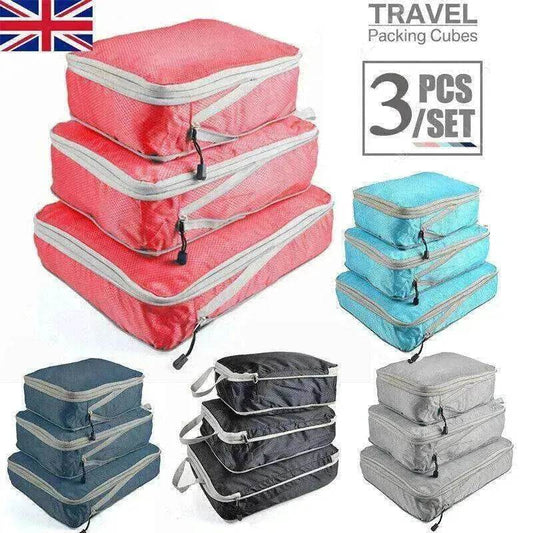 3Pcs Comp. Packing Cubes Expandable Travel Bags Organizer - Random Color - Velora