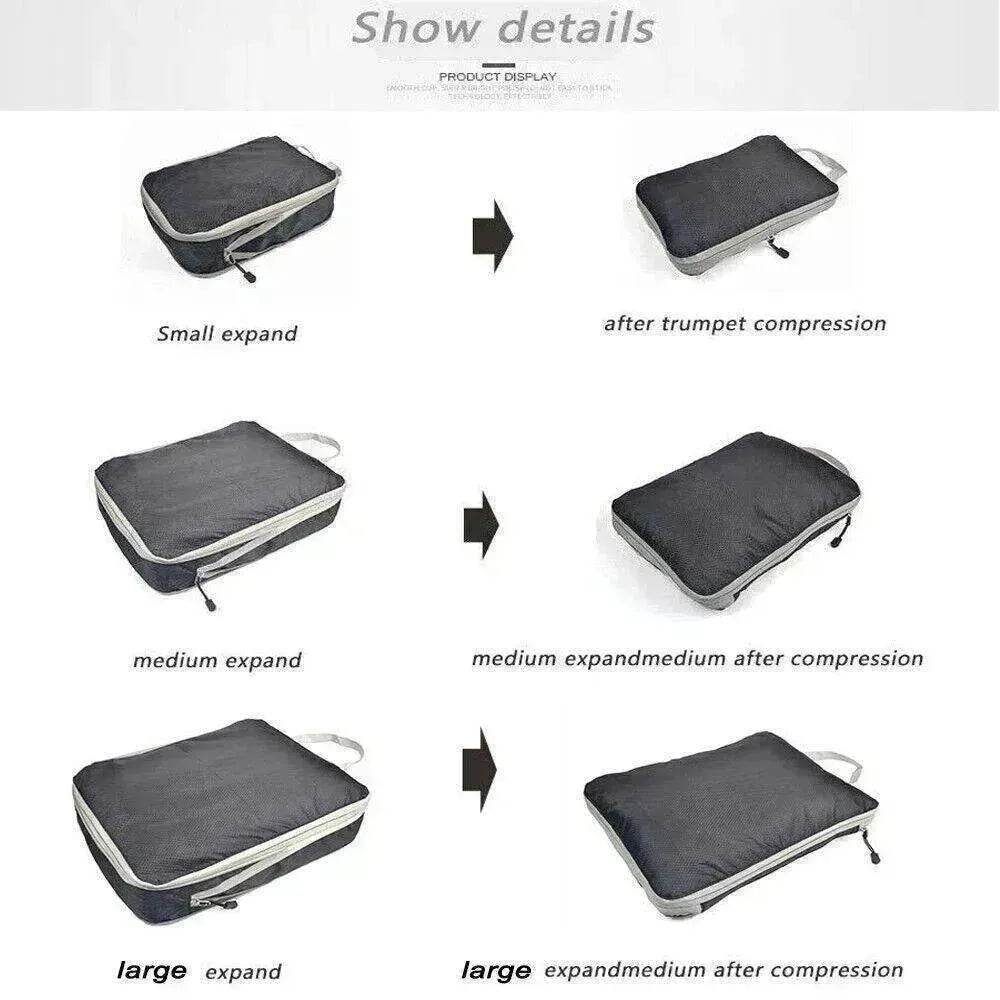 3Pcs Comp. Packing Cubes Expandable Travel Bags Organizer - Random Color - Velora