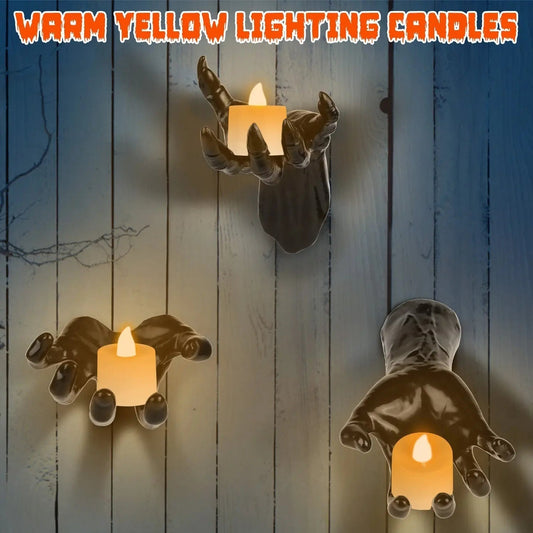 3Pcs Creepy Reaching Hands With Lighted Candles Wall Mounted Halloween Decoration Witch Devil Hand Aesthetic Goth Gothic Life Sized Horror Hands Hanging Sculpture EX-STOCK Canada