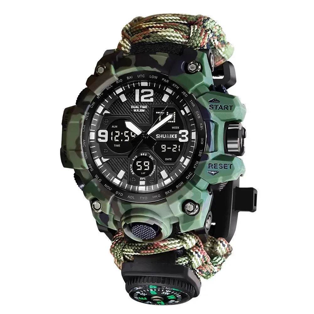 Double Display Electronic Watch Whistle Ignition Compass Thermometer Watch Men - Velora