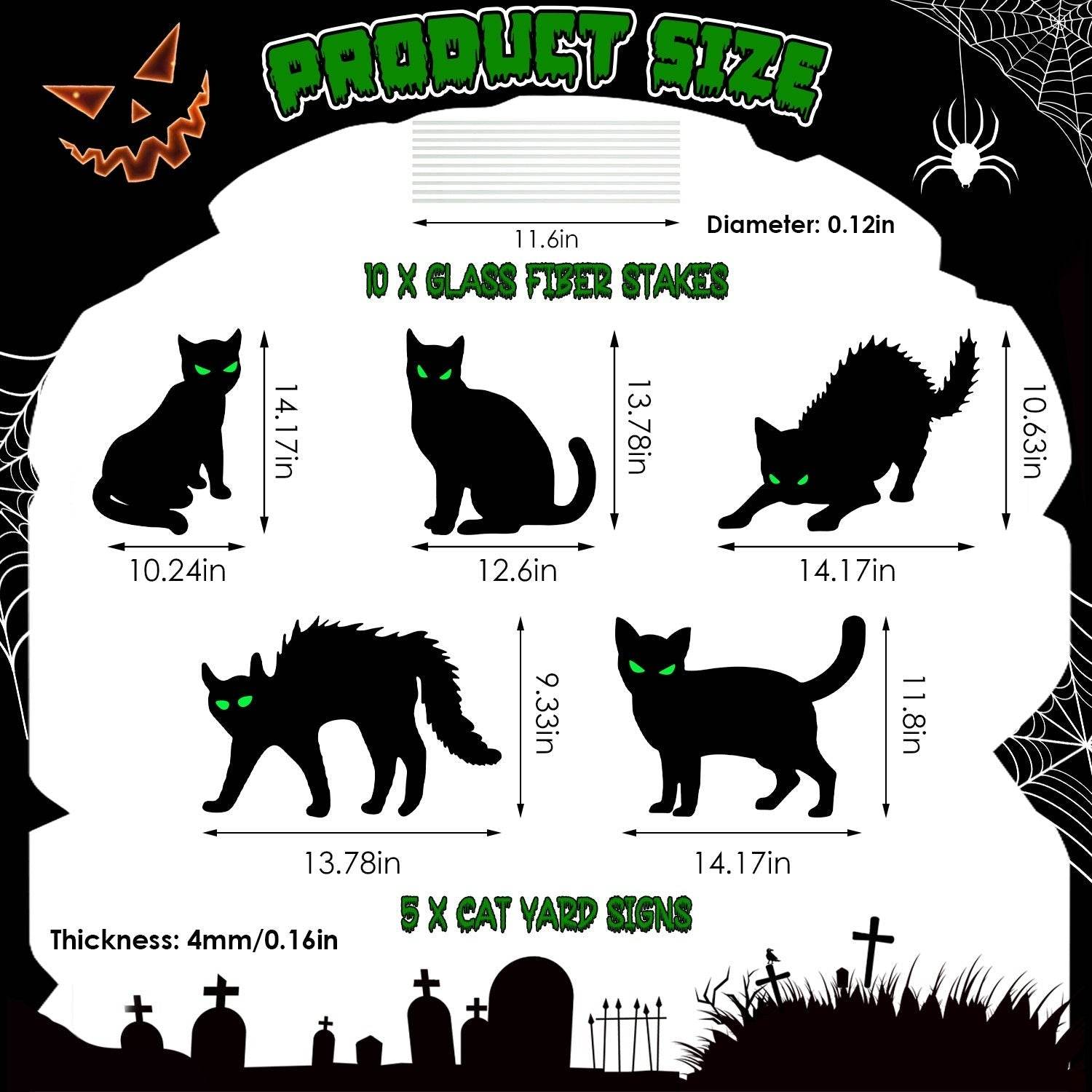 6Pcs Skull Or 6Pcs Tomb Or 5Pcs Black Cat Halloween Yard Sign Decorations Glow In The Dark For Haunted House Garden Yard And Scary Theme Party - Velora