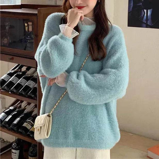 Autumn Winter Mink-like Wool Thick Plush Pullover Sweater for Women - Velora