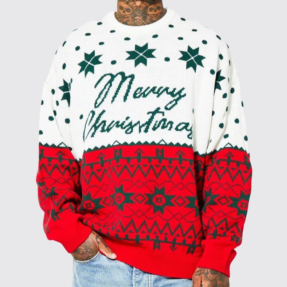 Men's New Fashion Knitted Jacquard Loose Round Neck Pullover Sweater For Autumn And Winter And Christmas - Velora