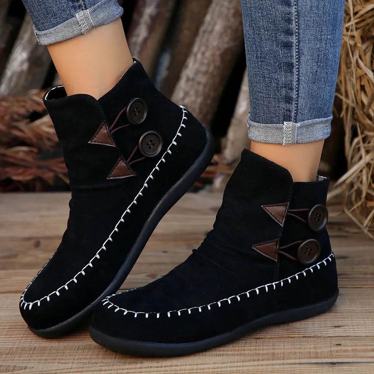 Button Design Ankle Boots For Women Autumn And Winter - Velora
