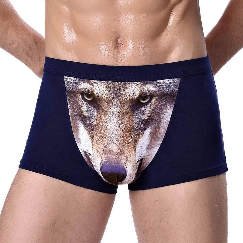Printed Wolf Head Big Bird Men's Boxer Briefs Underwear - Velora