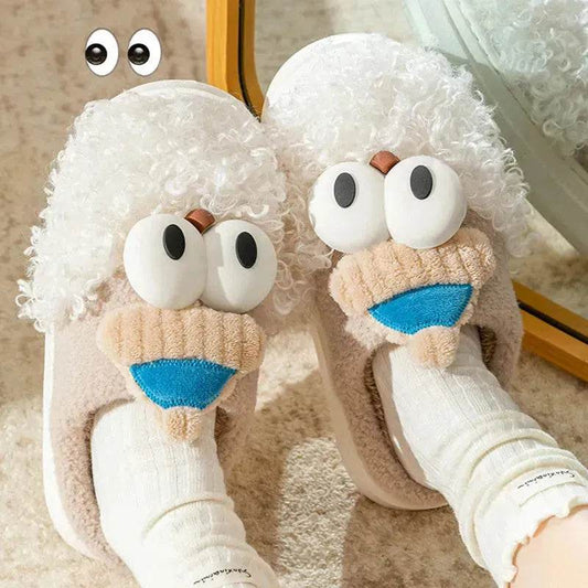 Cartoon Bearded Santa Claus Slippers Home Warm Non-slip Plush Cotton Shoes Christmas Couple Floor Bedroom Slipper Women Men - Velora