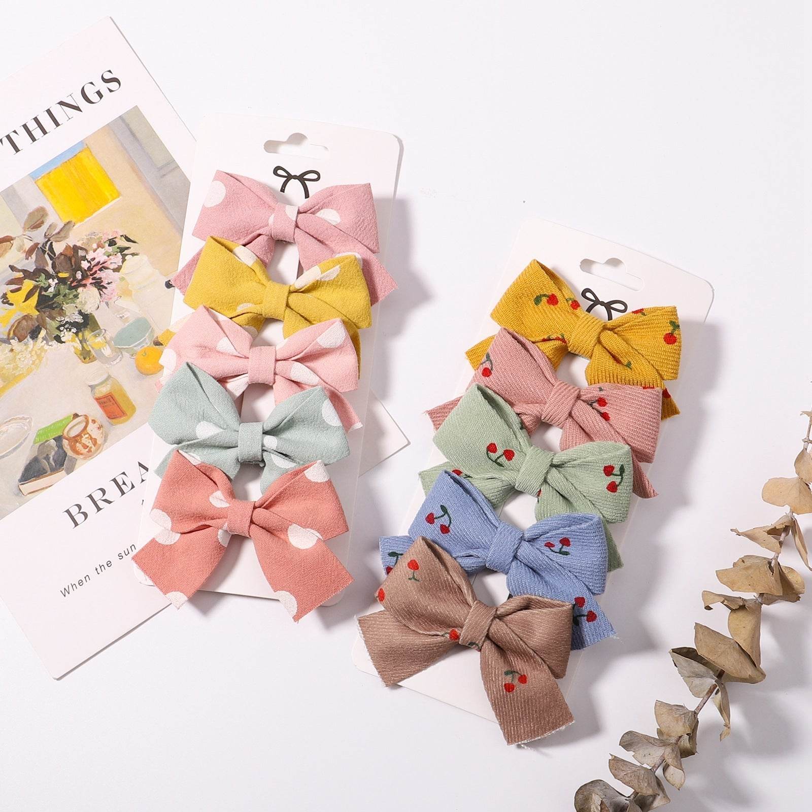 Fabric Plaid Bow Barrettes Floral Plaid A Pair Of Hairclips - Velora