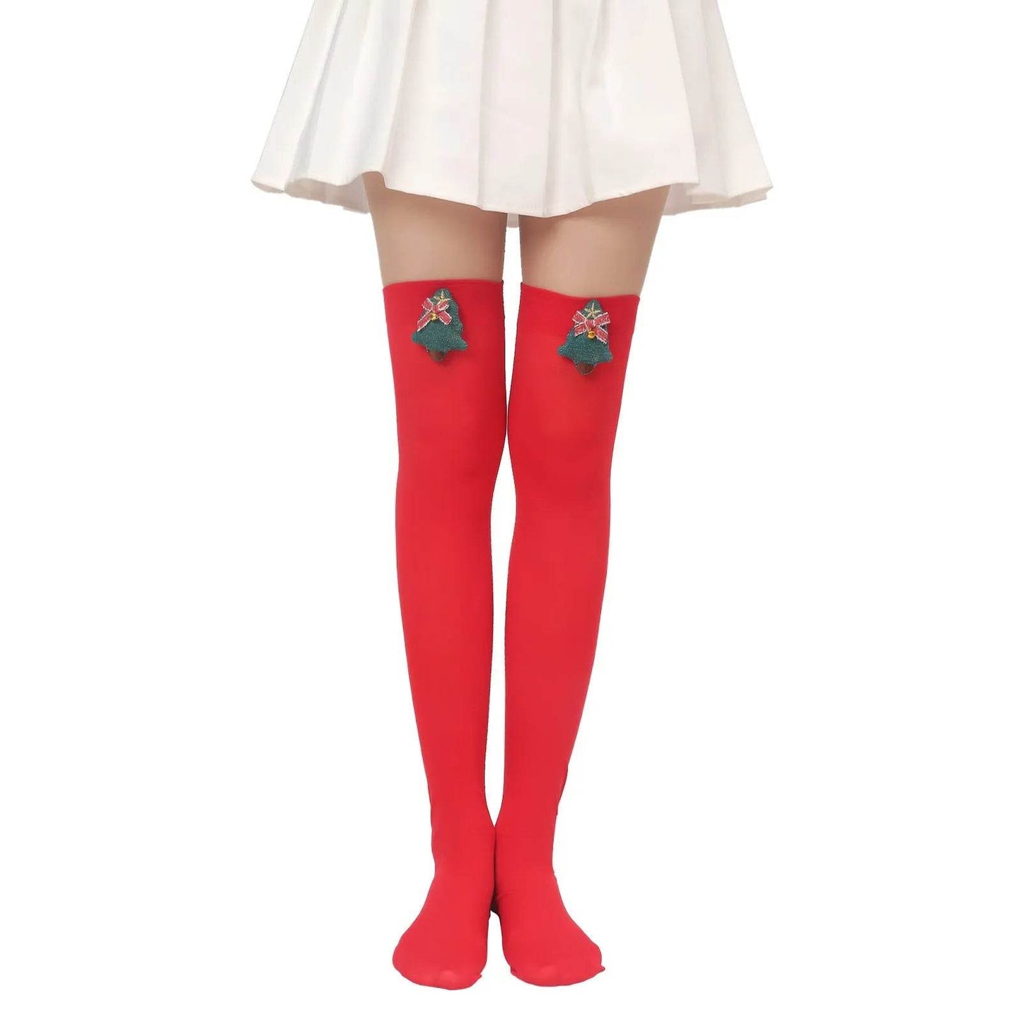 Christmas Plush Doll Knee Socks Bow Stockings - Velora