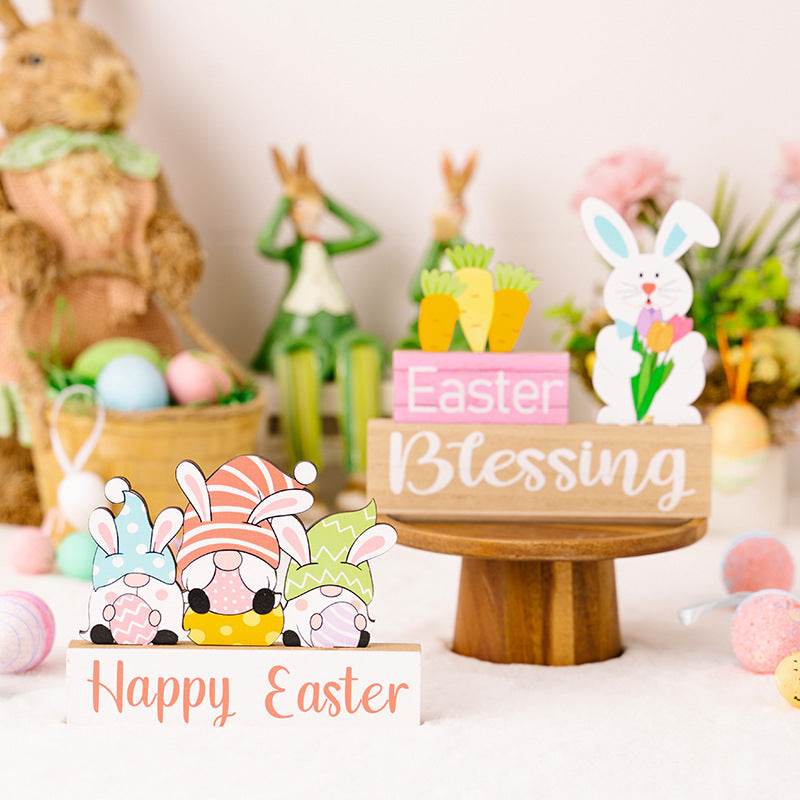 Easter Supplies Easter Rabbit Holding Flower Wooden Decoration - Velora
