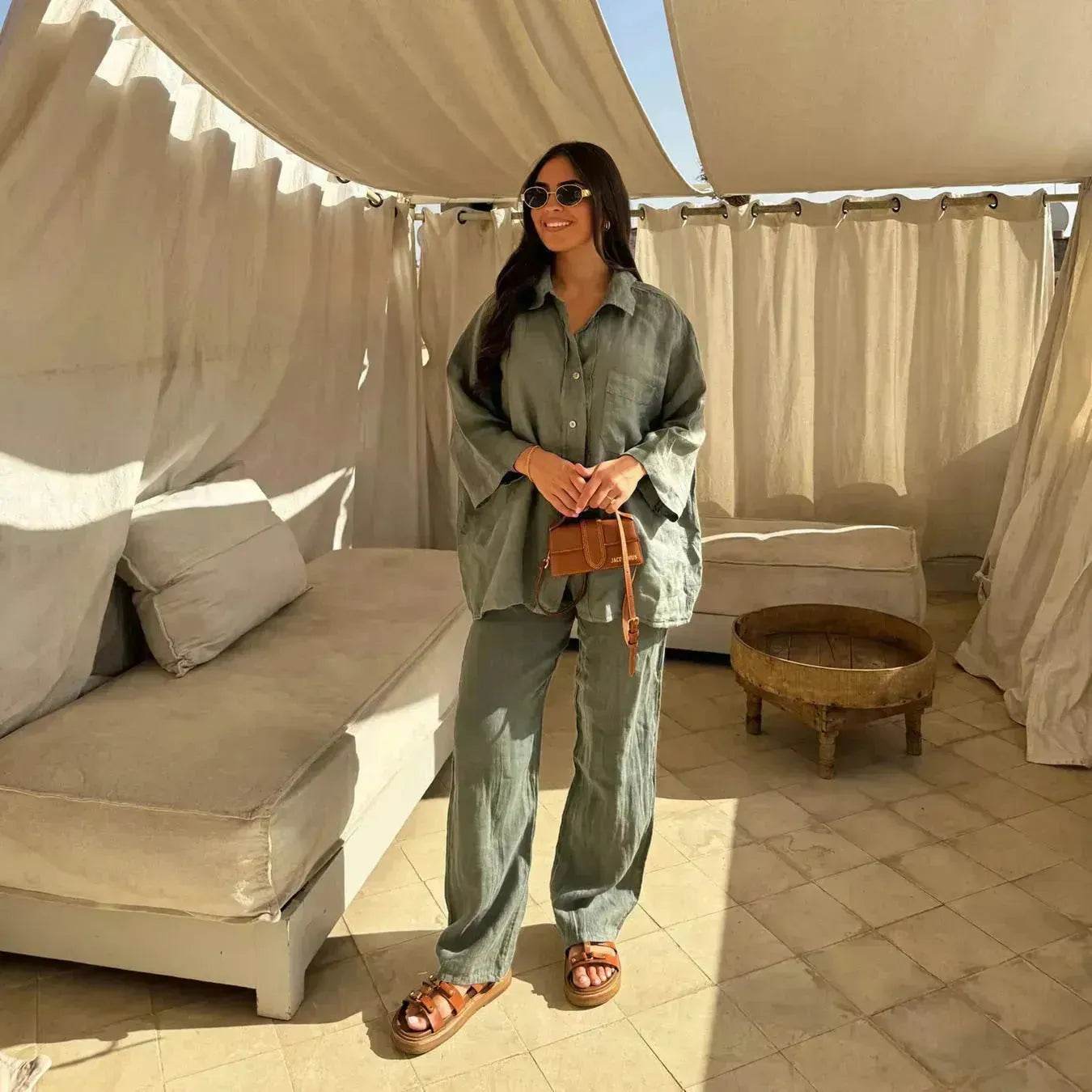 Casual Women Wide Leg Pants Long Sleeves Shirt Sets Ladies Loose High Street 2 Piece Outfits Pant co ords for Women Trouser co ords for Women - Velora