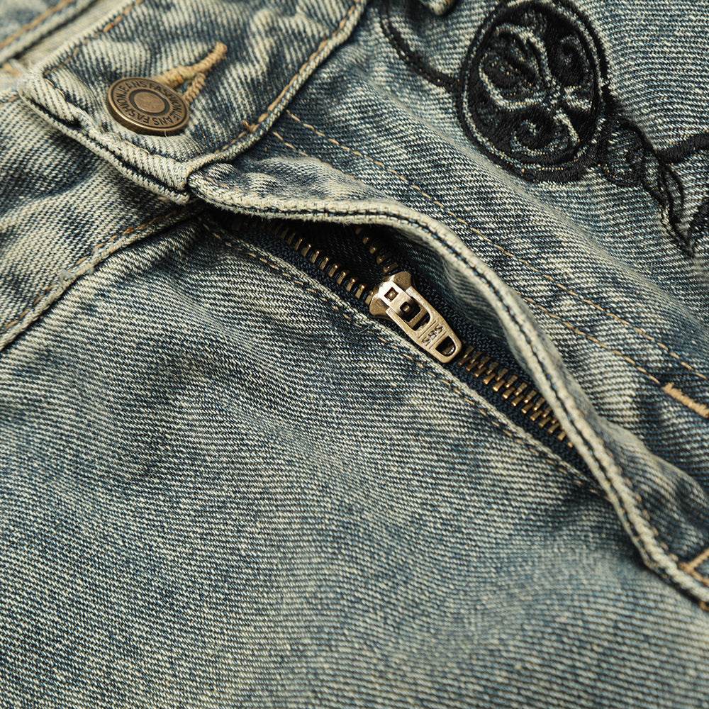 Hole Denim Men Trousers Heavy Industry Washing Jeans - Velora