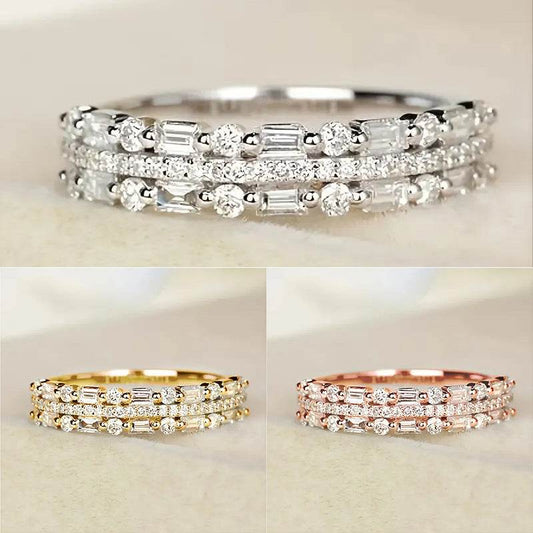 Multilayer Ring Three-layer Fine Circle Line Setting For Women Full Finger Rings Jewelry Gifts - Velora