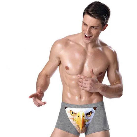 Printed Wolf Head Big Bird Men's Boxer Briefs Underwear - Velora