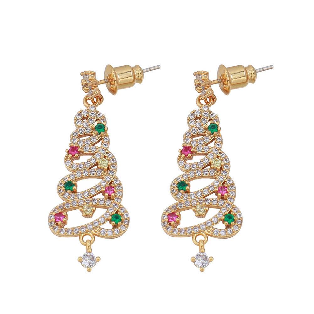 New Full Inlaid Colorful Zircon Christmas Tree Tassel Earrings Women's Fashion Personality Earrings Party Jewelry Christmas Gift - Velora