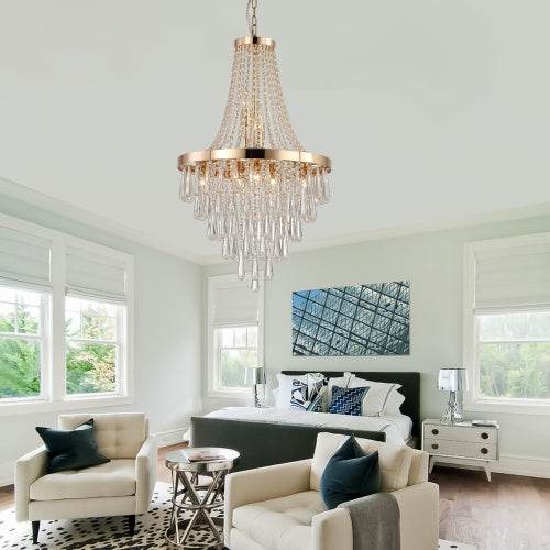 Golden Crystal Chandelier, Large Modern Luxury Chandelier For Living Room, Dining Room, Bedroom, Hallway - Bulb Not Included - Velora