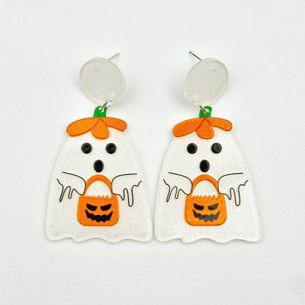 Halloween Day Ornament Colorful Ghost Eyes Funny Acrylic Earrings For Women - Velora