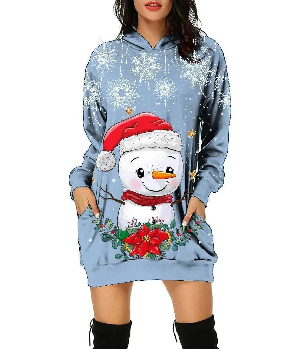 Women's Long-sleeved Christmas Hoodie Sweatshirt Dress Winter - Velora