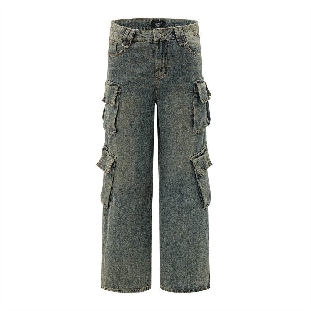 Punk Distressed Washed Denim Jeans Cargo Pant Men - Velora