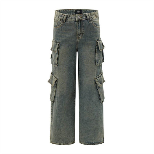 Punk Distressed Washed Denim Jeans Cargo Pant Men - Velora