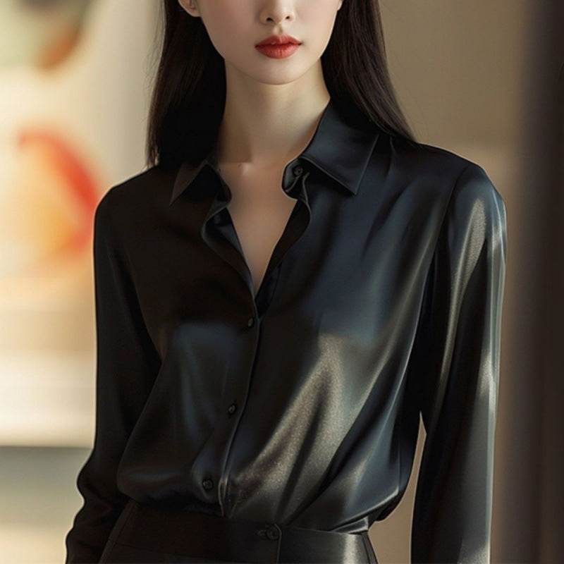 Professional Office Business Retro Unique Chic Satin Silk Blouse shirt Top for women - Velora