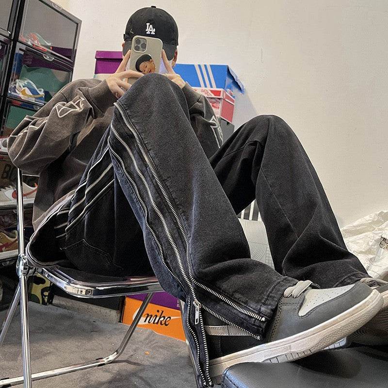 American Zippered Denim Straight Trousers For Men Jeans - Velora